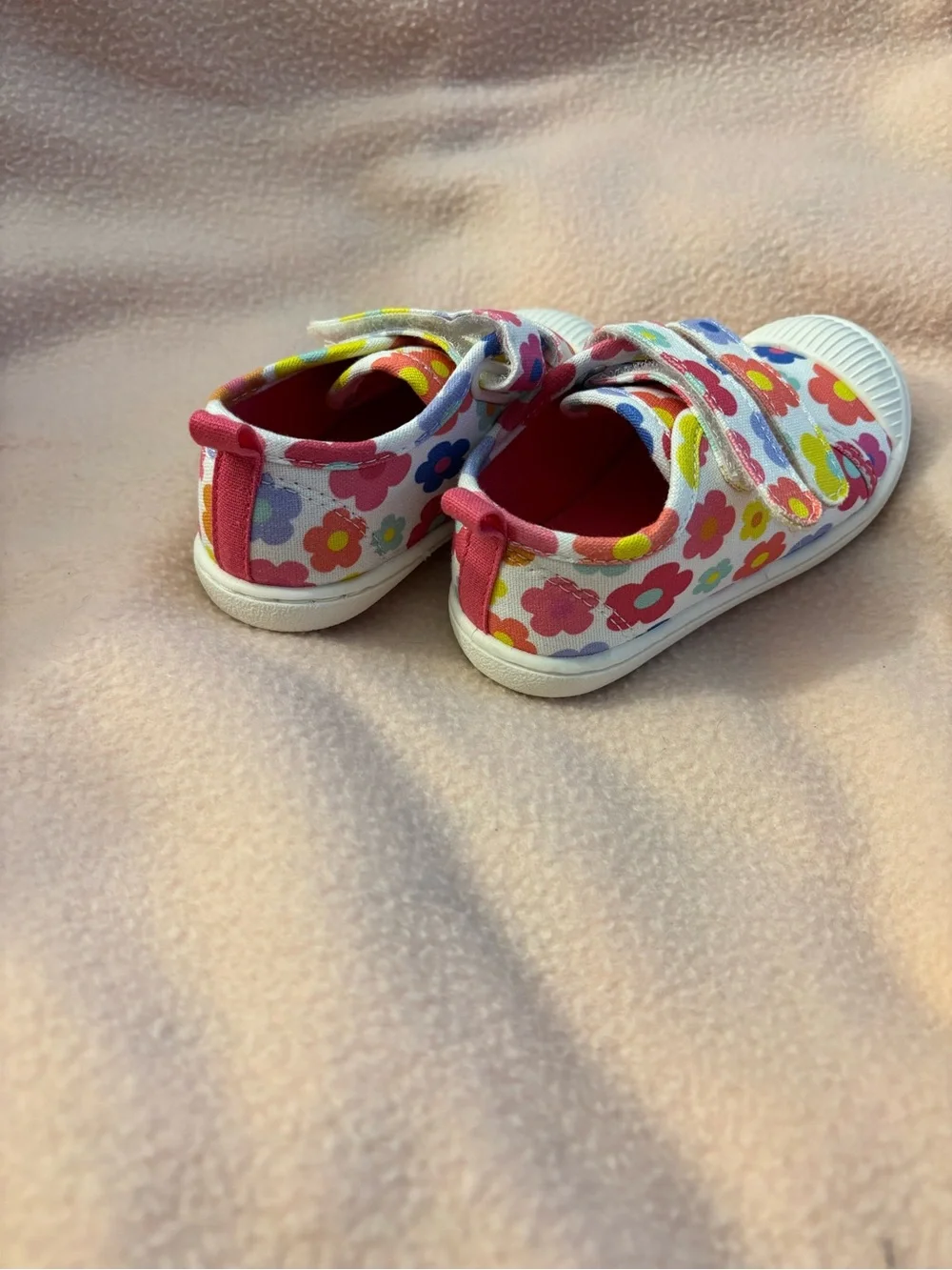 Kohl's White Canvas Kids Sneakers with Pink, Yellow, Blue & Orange Flowers
